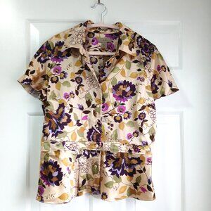 NWT i.e. 100% Silk Floral Peplum Blouse Size Large